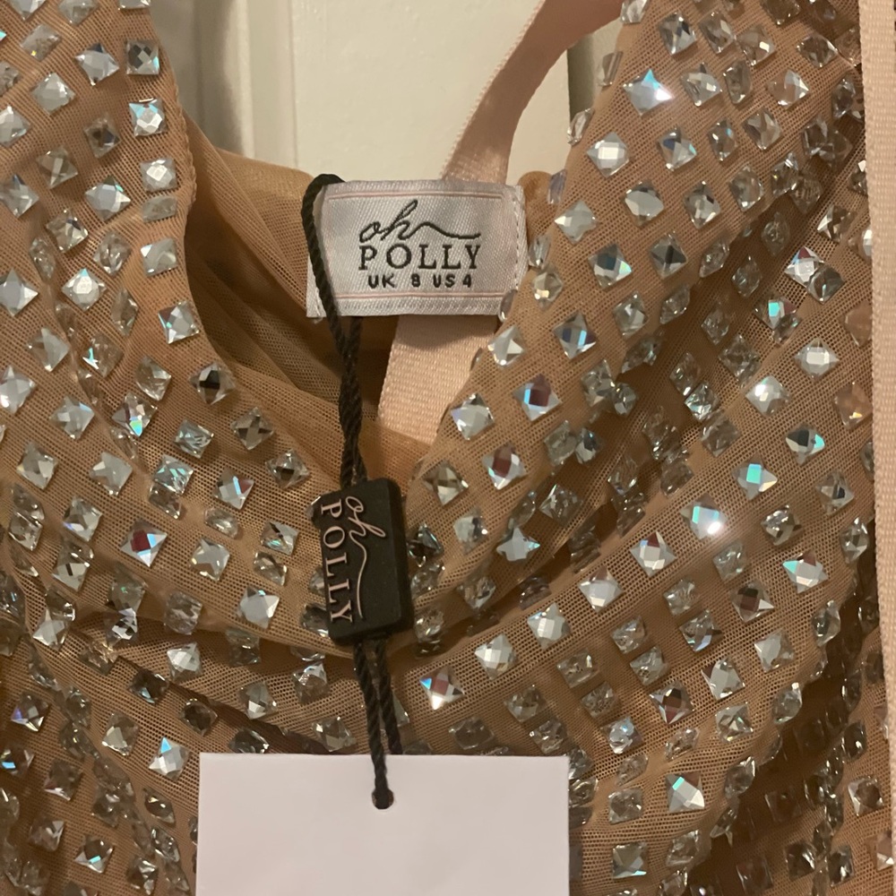 Oh Polly Embellished Honey Halterneck Mini Dress - Picture 4 of 5